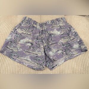 Eddie Bauer Casual Beach Shorts. Lavender and Palm Tree Print. Size Small.